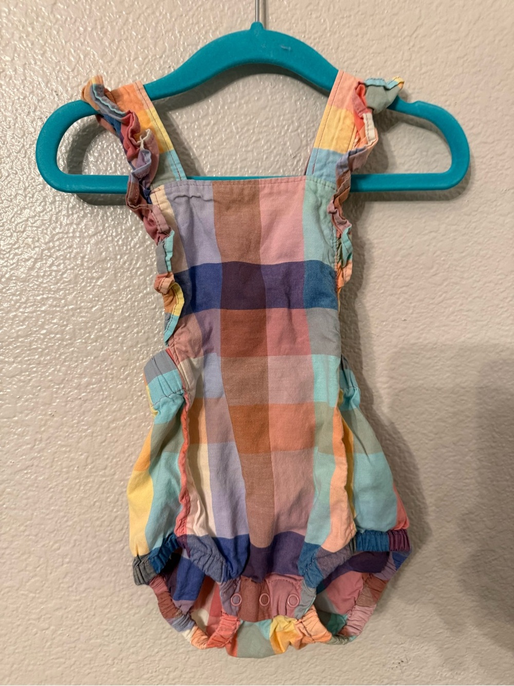 Multicolor Plaid Ruffle-Strap Baby Romper